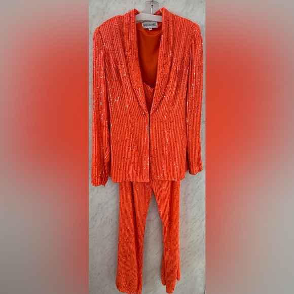 Sherri Hill Orange Sequin Pantsuit Sparkle Shine!